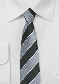 Repp Stripe Skinny Tie in Silver and Black