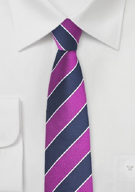Preppy Skinny Striped Tie in Grape and Navy