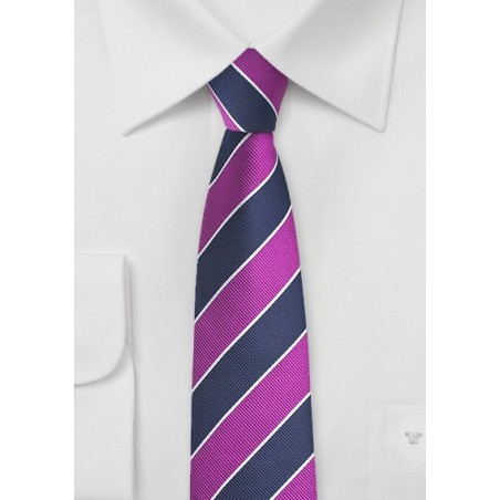 Preppy Skinny Striped Tie in Grape and Navy