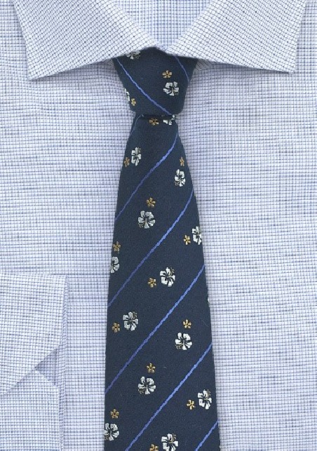 Pencil Striped Tie with Floral Print