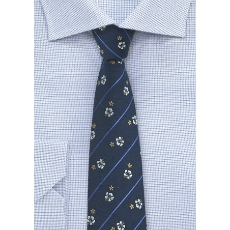 Pencil Striped Tie with Floral Print