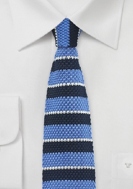 Silk Knit Tie in Blue with Stripes