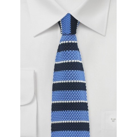 Silk Knit Tie in Blue with Stripes