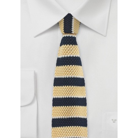 Yellow and Navy Striped Knit Tie