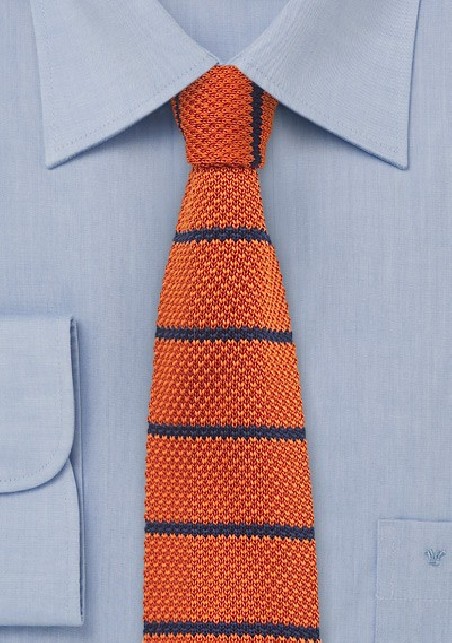 Tangerine and Blue Striped Knit Tie