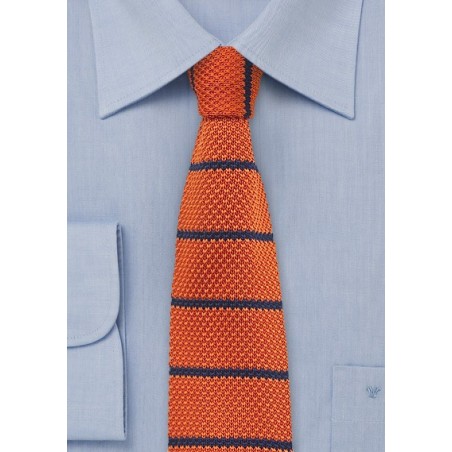 Tangerine and Blue Striped Knit Tie