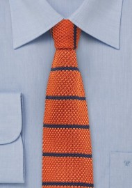 Tangerine and Blue Striped Knit Tie