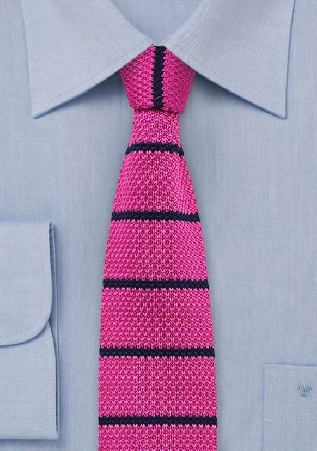Hot Pink and Navy Striped Knit Tie