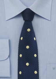 Navy Knit Tie with Yellow Dots