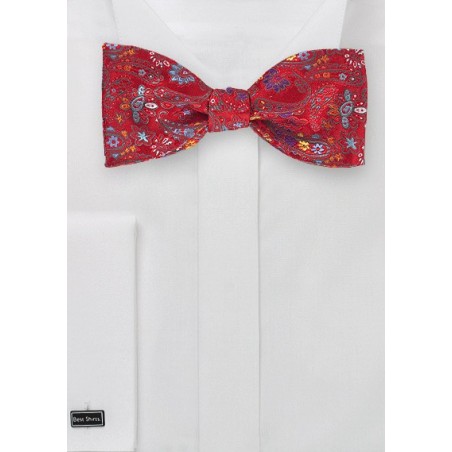 Bright Red Floral Paisley Bow Tie