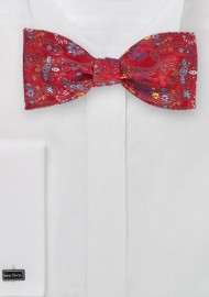 Bright Red Floral Paisley Bow Tie
