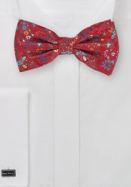Pre-Tied Flower and Paisley Bow Tie in Red