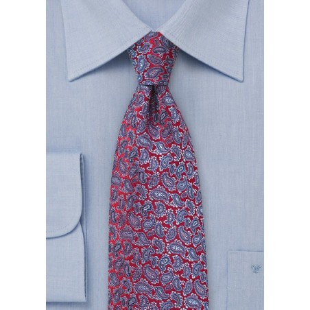 Red Silk Tie with Lavender Paisleys