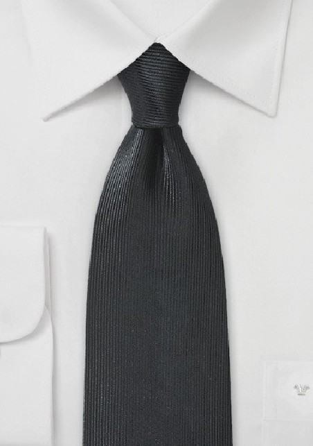 Ribbed Textured Silk Tie in Jet Black