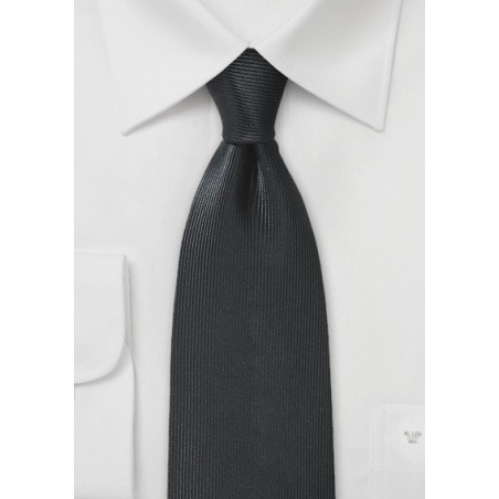 Ribbed Textured Silk Tie in Jet Black