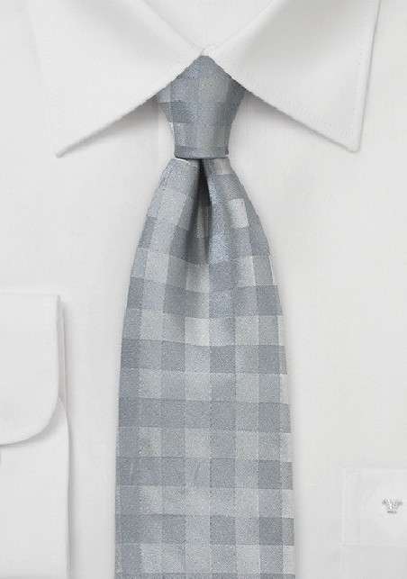 Silver and Gray Gingham Check Tie