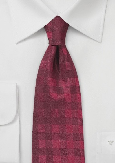 Wine Red Silk Tie with Gingham Check