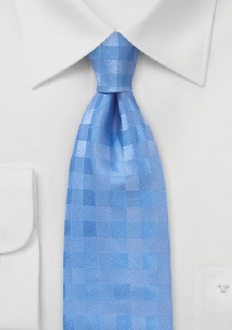 Light Blue Silk Tie with Gingham Check