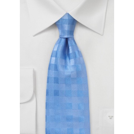 Light Blue Silk Tie with Gingham Check