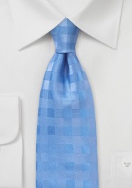 Light Blue Silk Tie with Gingham Check