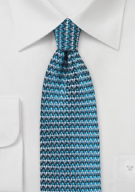 Retro Weave Silk Tie in Teal and Silver