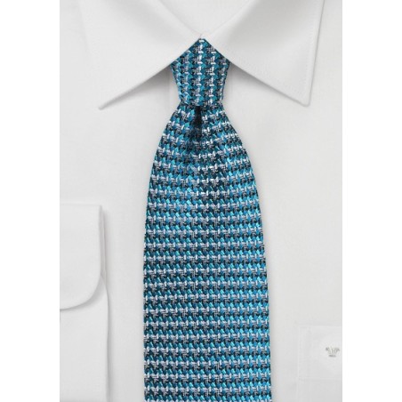 Retro Weave Silk Tie in Teal and Silver