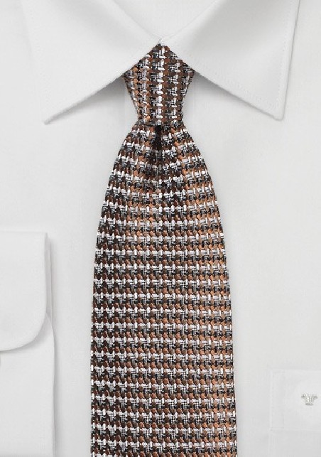 Retro Weave Necktie in Brown and Gray