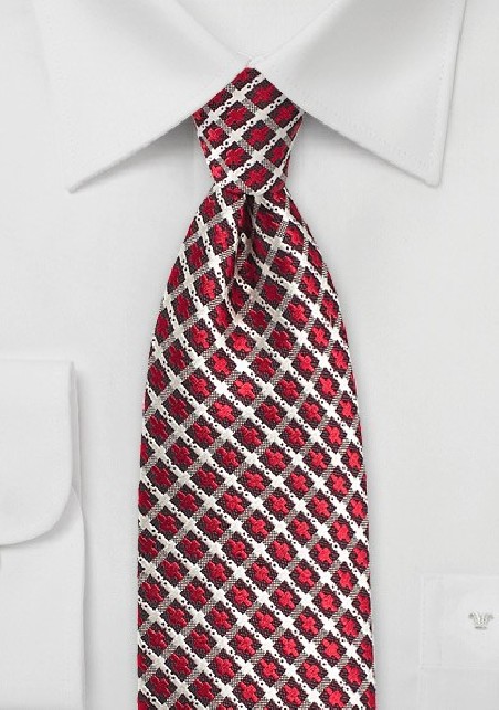 Retro Check Tie in Red, Gold, and Black