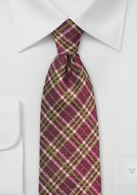Autumn Tartan Plaid Necktie in Wine Red