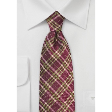 Autumn Tartan Plaid Necktie in Wine Red