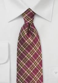 Autumn Tartan Plaid Necktie in Wine Red