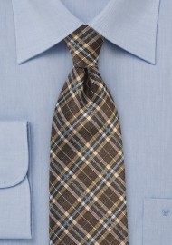 Brown Tartan Tie with Gold and Light Blue
