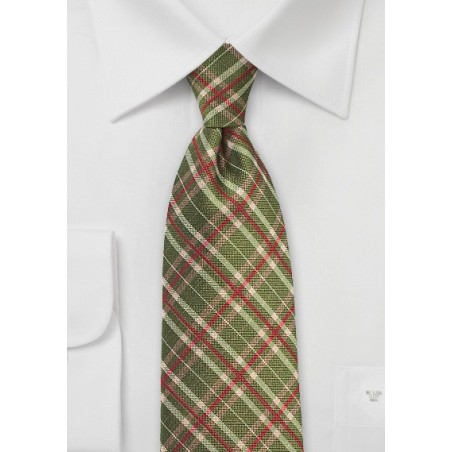 Tartan Silk Tie in Olive and Red