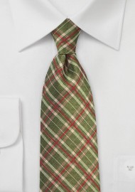 Tartan Silk Tie in Olive and Red