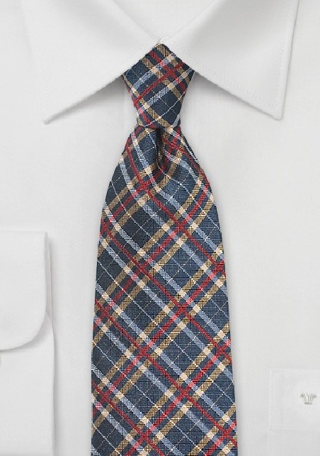 Tartan Plaid Tie in Blue, Red, Gold