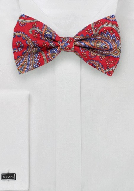 Bold Red Paisley Bow Tie