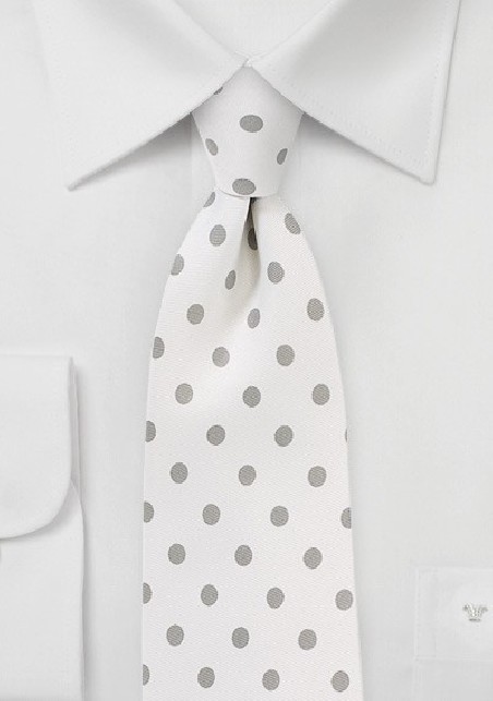 Ivory Necktie with Silver Polka Dots