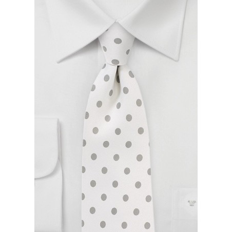 Ivory Necktie with Silver Polka Dots