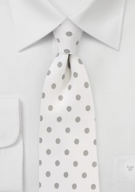 Ivory Necktie with Silver Polka Dots