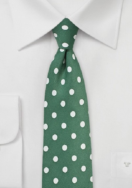 Pine Green Tie with Ivory Polka Dots