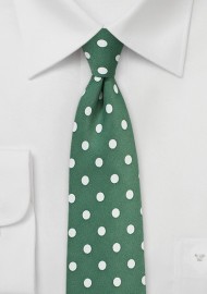 Pine Green Tie with Ivory Polka Dots