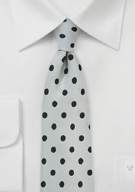 Dove Gray and Black Polka Dot Tie