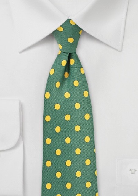 Green Necktie with Bright Yellow Polka Dots