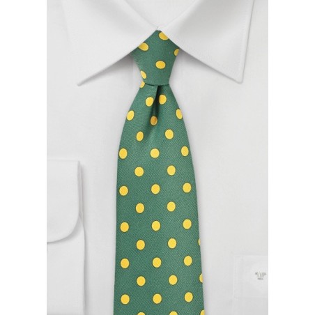 Green Necktie with Bright Yellow Polka Dots