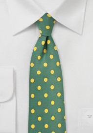 Green Necktie with Bright Yellow Polka Dots