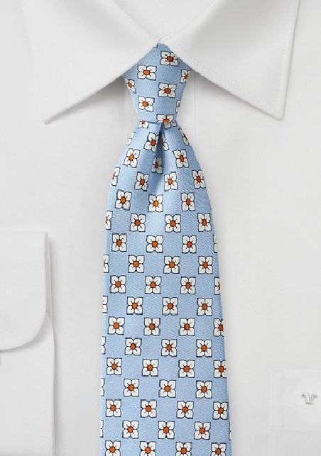 Baby Blue Floral Silk Necktie