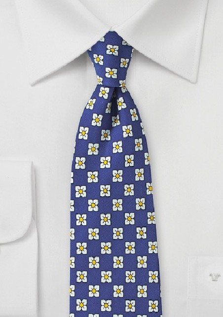 Royal Blue, White, and Yellow Floral Tie