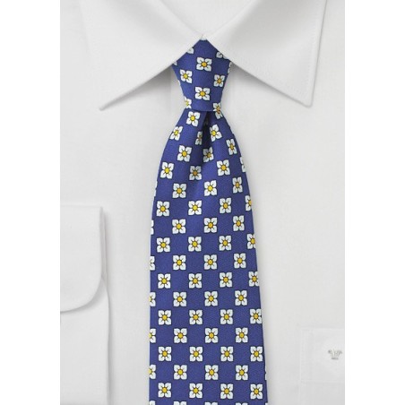 Royal Blue, White, and Yellow Floral Tie