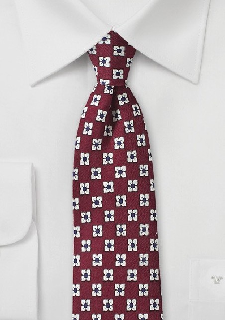 Burgundy Floral Print Silk Tie