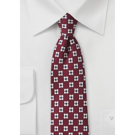Burgundy Floral Print Silk Tie
